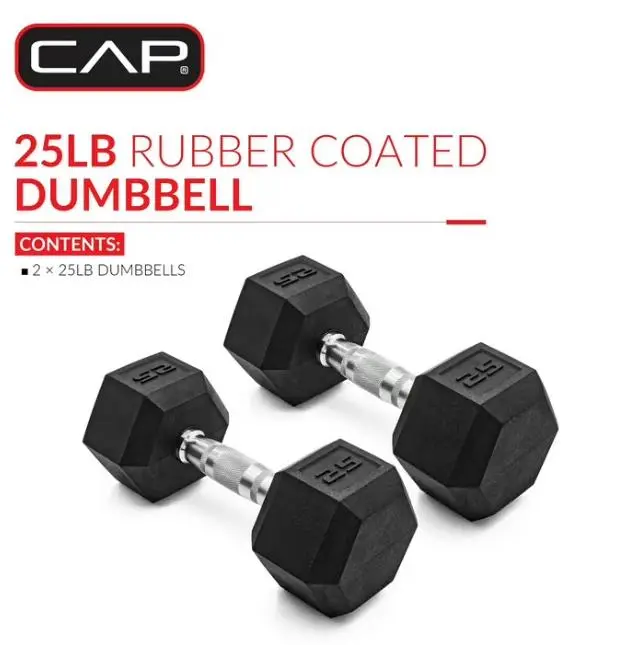 CAP Barbell, Coated Rubber Hex Dumbbell, Pair (No-Roll Design, Ergonomic Steel Handle, Durable Coated Weight)