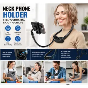 Neck Phone Mount - 16" Flexible Gooseneck with Magnetic Lock, Adjustable Holder, Hands-Free Accessory for Bed, Live Streaming, Fits 4-7" Phones, Holiday Gift for Vlogging, Adjustable Phone Holder