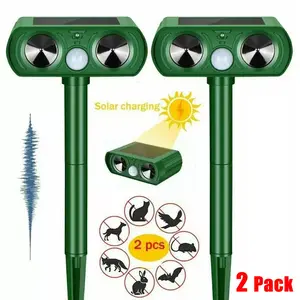 2 Pack Solar Soundwave Technology Animal Repellent Deer Repellent Devices Cat Repellent Outdoor with Strobe Light Motion Sensor Animal Repeller Deterrent, Keep Raccoon Squirrel Skunk Rabbit Out of Yard Garden
