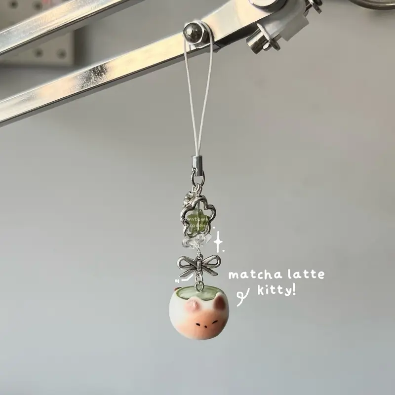 matcha kitty cat green tea heisei retro dtdeco juminocore japanese matcha phone / bag charm <3