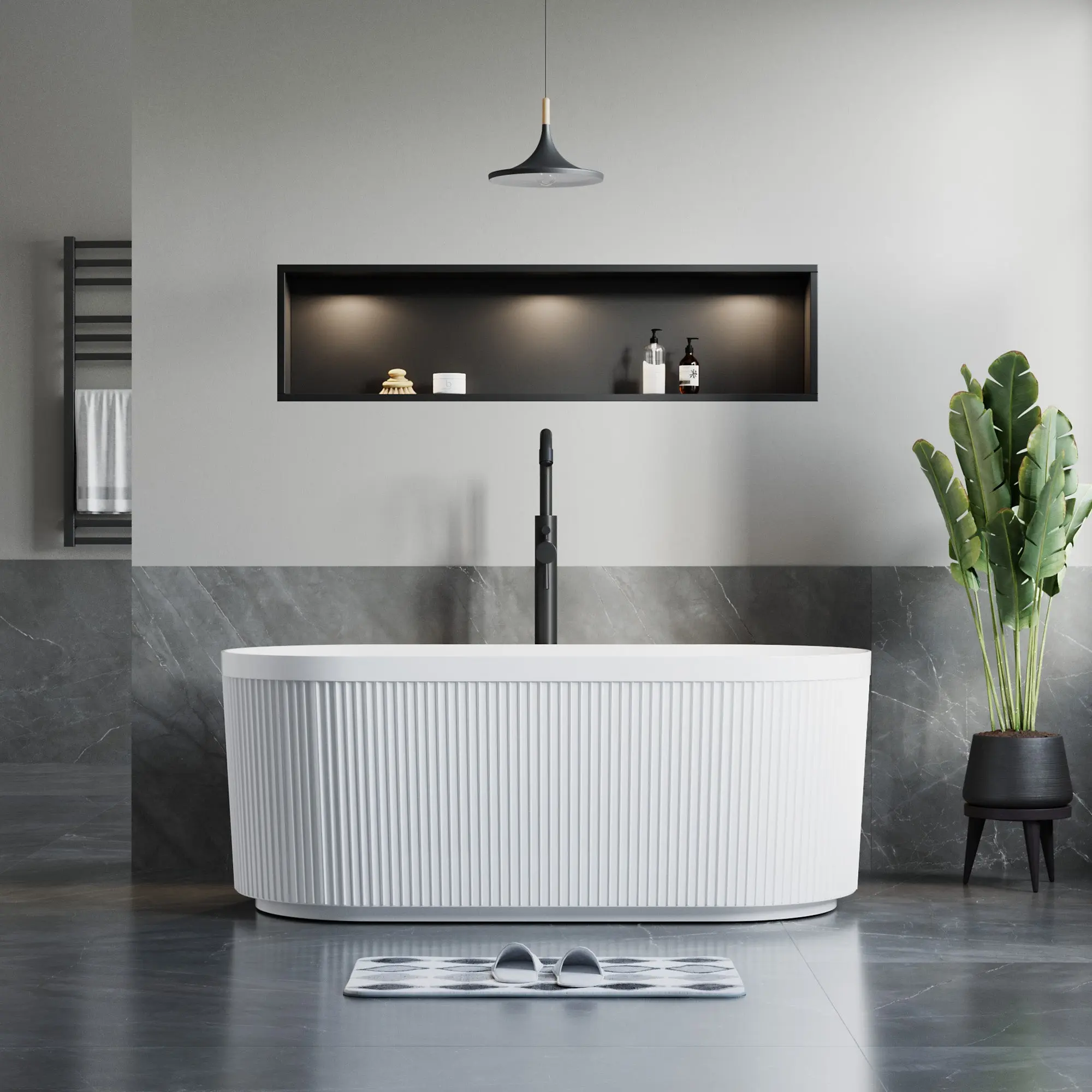 Dowell 59" Freestanding Fluted Acrylic Oval Bathtub - 60 Gallon Capacity - 081 5930 Series