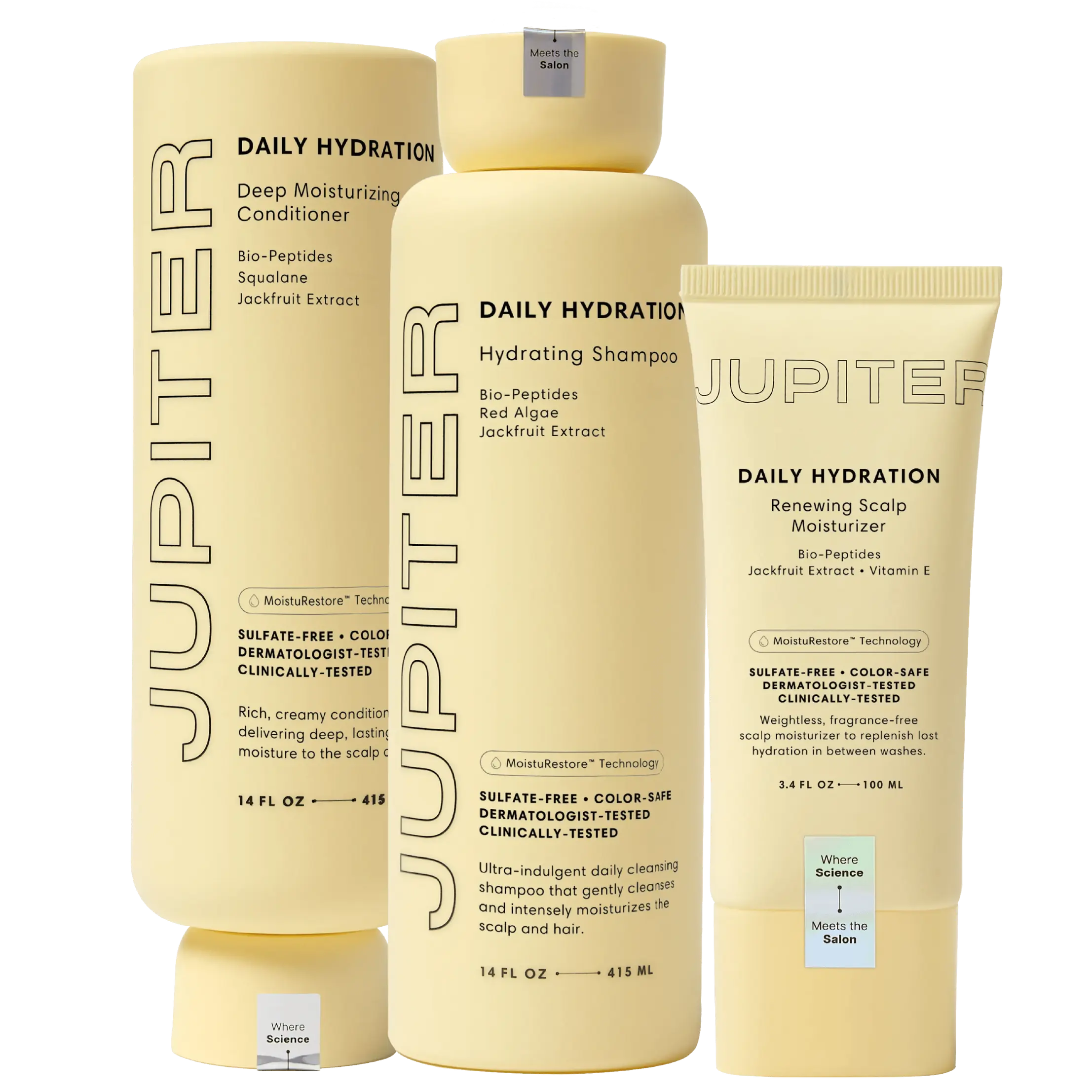 Jupiter Moisture Renewal Trio with Hydrating Shampoo, Deep Conditioner, & Scalp Moisturizer for Dry, Itchy, Tight Scalp Care, Color-Safe, Sulfate-Free