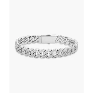 JAXXON Iced Out Cuban Link Bracelet 10mm - Silver - Rhodium Bonded for Shine & Durability - Box Clasp