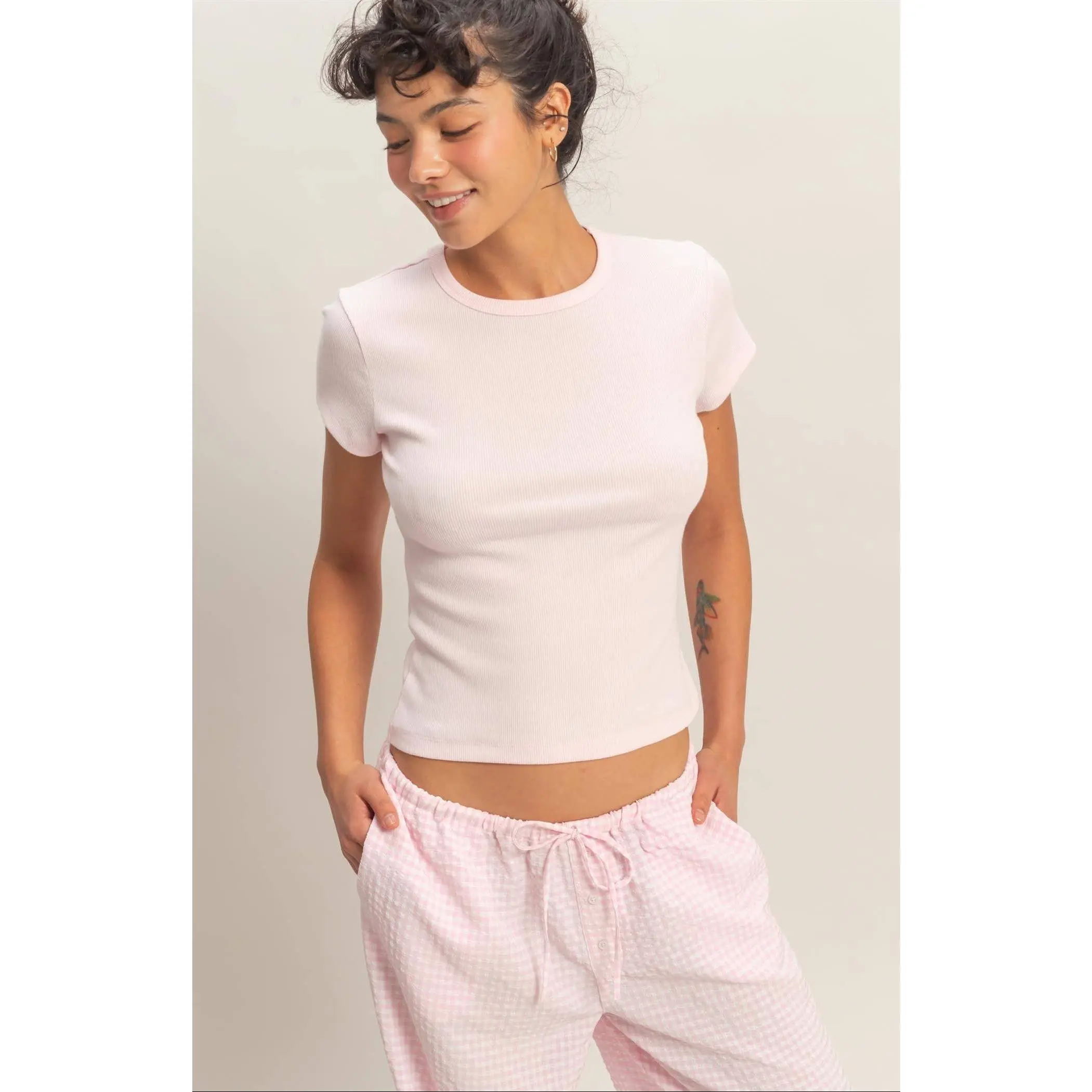 Lena - Ribbed Short Sleeve Tee