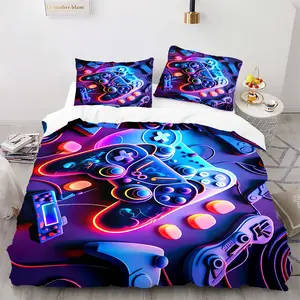 Trendy Neon Game Controller Style Duvet Cover Set, Includes 1 or 2 Pillowcases, Soft Comfortable Fabric, Colorful Cyberpunk Design, Gaming Room & Bedroom Decor, Ideal Gift for Gamers