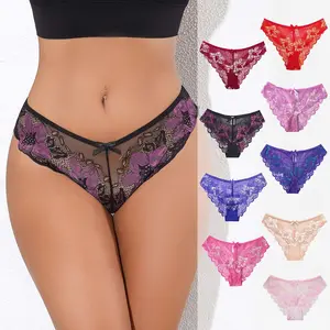 9Pcs Lace Panties, Hollow Mesh Low Rise Women Briefs, Stylish Lace Edge Underwear Wholesale