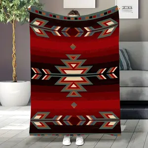 2D plane 1PC Ethnic Style Geometric Patterned flannel blanket, multi-color digital print soft and warm blanket, birthday gift, home decor bed blanket, Machine Washable Blanket, suitable for bedroom, sofa, office nap, and family travel