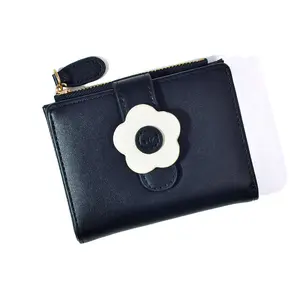 Small Wallets Woman , Cute Flowers Snap Button Wallet with a Zipper Pocket Bifold Leather Wallet for Storing Card, Cash and Coin