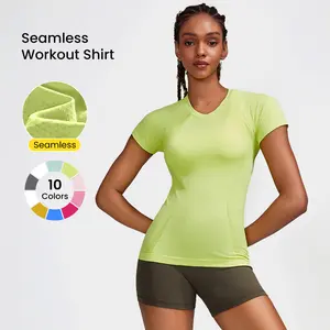 GLOWMODE Coolmax Seamless Workout Shirt Slim Fit Short Sleeve Sports Tees Quick Dry Breathable Gym Athletic Tops