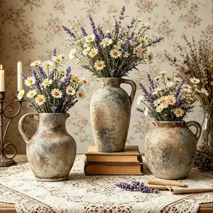 French Country Vintage Ceramic Vase, Retro Floral Arrangement Decor, Home Room Desktop Accent, Antique Pot Tableware, Wedding Decoration, Decorative Vase