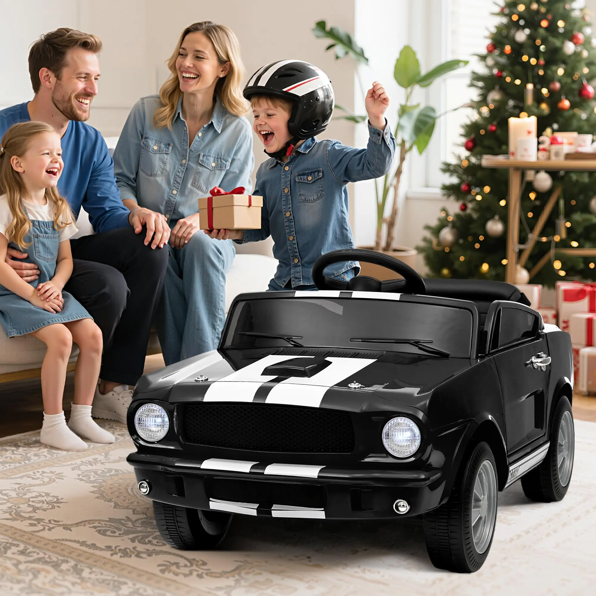 GARVEE Licensed Shelby GT350 12V Battery-Powered Toddler Ride-On Car with Remote Control, Safety Belt, 3 Speeds, LED Lights, Music, Horn, Replica Design, Ride on Wheels, Durable Outdoor Toy