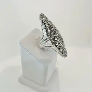 Sterling Silver 925 Marcasite Statement Long  Ring