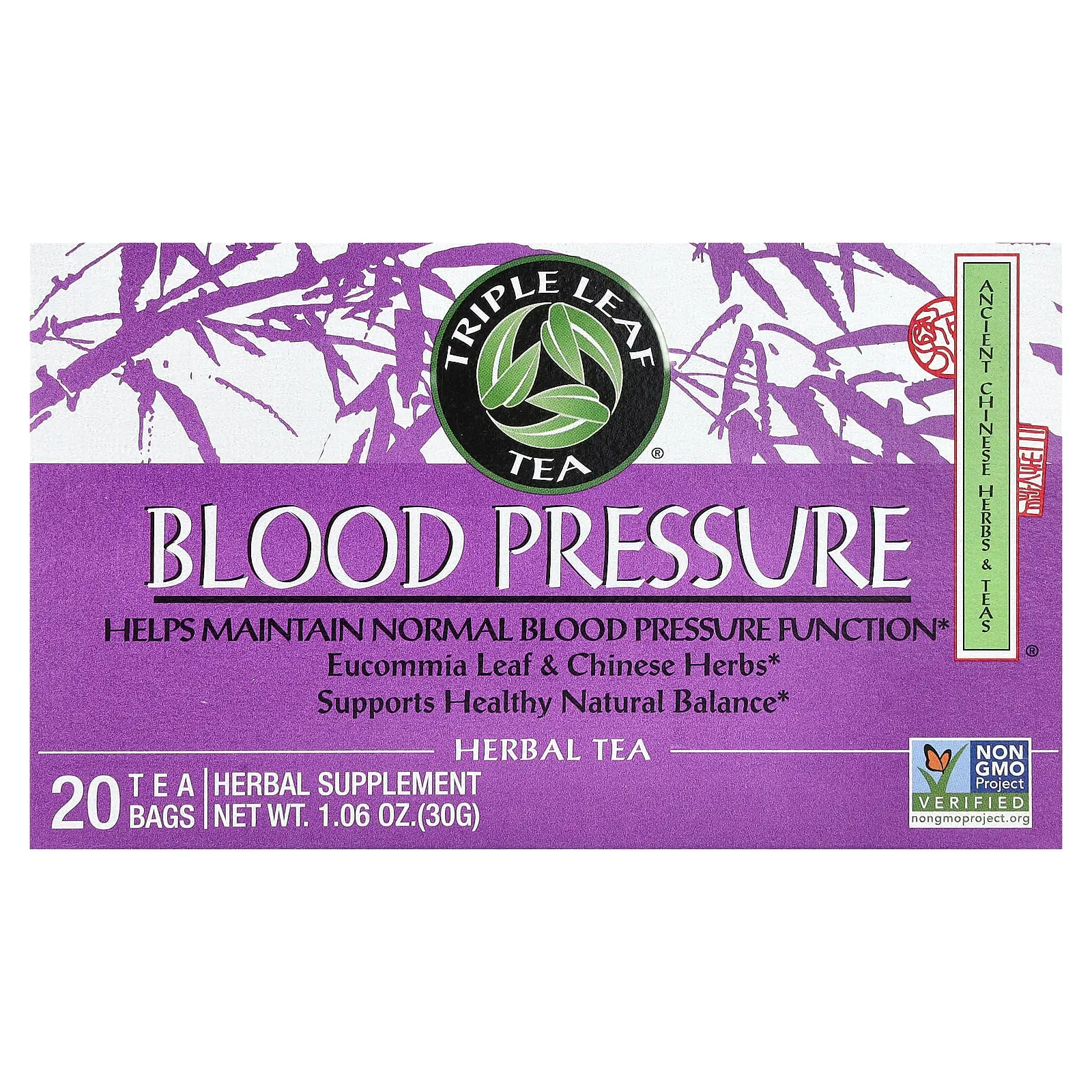 Triple Leaf Tea Blood Pressure Herbal Tea, 20 Tea Bags, 1.06 oz (30 g) Triple Leaf Tea Blood Pressure Herbal Tea, 20 Tea Bags, 1.06 oz (30 g)