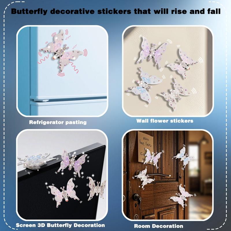 Girly Glam Butterfly Stickers for Car Interior Rhinestone Appliqués with Movable Wings