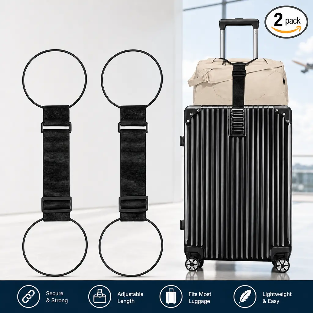 2Pcs Travel Elastic Luggage Strap, Adjustable Suitcase Binding Belt with Handle, Universal Airport Travel Accessory