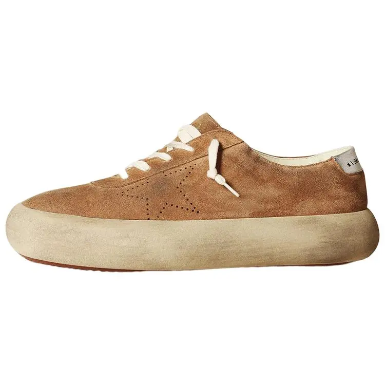 Men's Golden Goose Space-Star Lace-Up Low-Top Classic Casual Trainer Sneakers - Brown Distressed Finish, House White Official Rubber Footwear, Maison Mihara Verifiable with Global Authentication Credentials