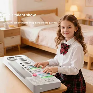 Rainbow Electronic Piano for Ages 3+, Unisex, Beginner-Friendly, 37 Keys, LED Glowing, Card Play, Headphone Jack, Multifunctional Music Instrument