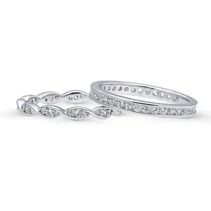 BERRICLE Sterling Silver Woven Rings Stackable Eternity Band Ring Set for Women, Pave Set Round Cut Cubic Zirconia CZ