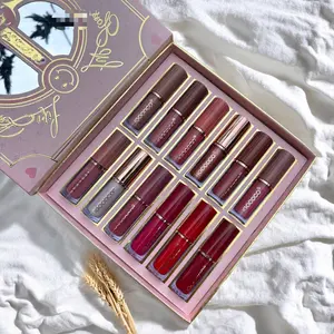 12-color book-style lip gloss and lip glaze set, pearlescent and matte lipsticks wholesale, new multi-color hot-selling popular women's makeup, eyeshadow, foundation, makeup palette