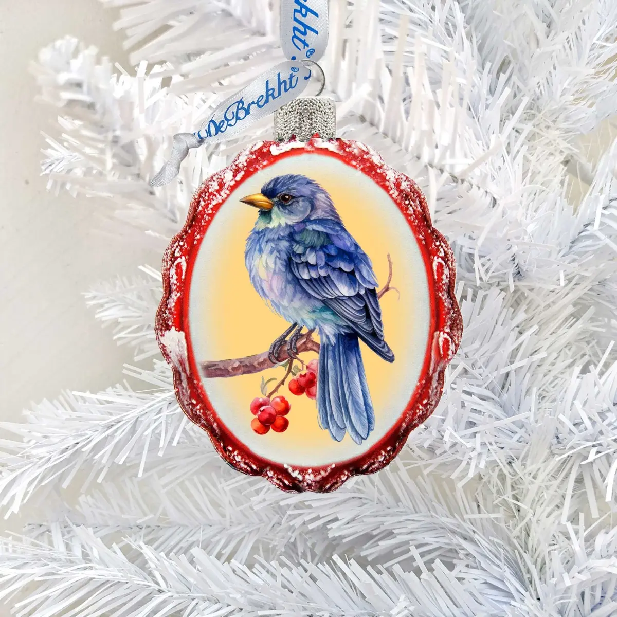 Designocracy 776006 Hand-Blown Handmade Satin Bluebird Mercury Glass Christmas Ornaments, 3x2 in, 0.8 lbs Miniature Wildlife-Themed Decor, Festive Home Decorative Christmas Decor Holiday Gift