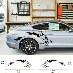 Waterproof Vinyl 2pcs Wolf Totem Car Stickers - Side By Wolf Head Pattern, Self-Adhesive Shiny Finish - Tribe Tattoo Kit, Wolf Car Accessories