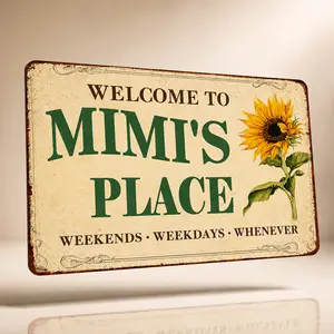 Vintage Sunflower Aluminium Metal Sign - 8x12in Sunflower Wall Decor, "Welcome To Mimi's Place" Plaque, Adorable Classic Farmhouse Gender-Neutral Home Signs, Ideal Gift for Home Supplies Enthusiasts summervibes☀️