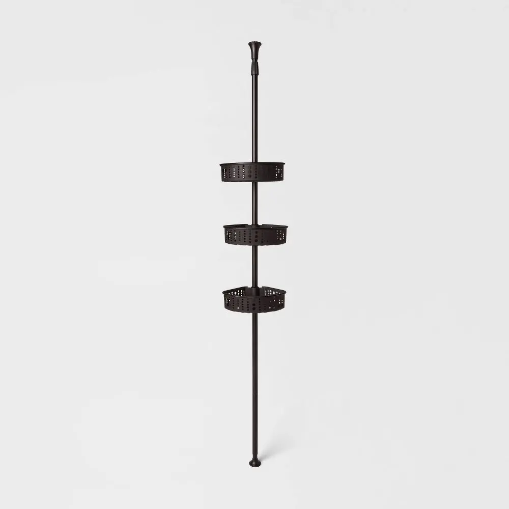 Room Essentials Steel Corner Tension Pole Shower Caddy 3 Baskets Matte Black