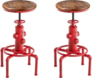 Industrial Bar Stools Set of 2 Vintage Counter Stool for Kitchen Island Farmhouse Breakfast Dining Chair 23.6-29.5inch Height Adjustable Fire Hydrant Design (Aged Red)