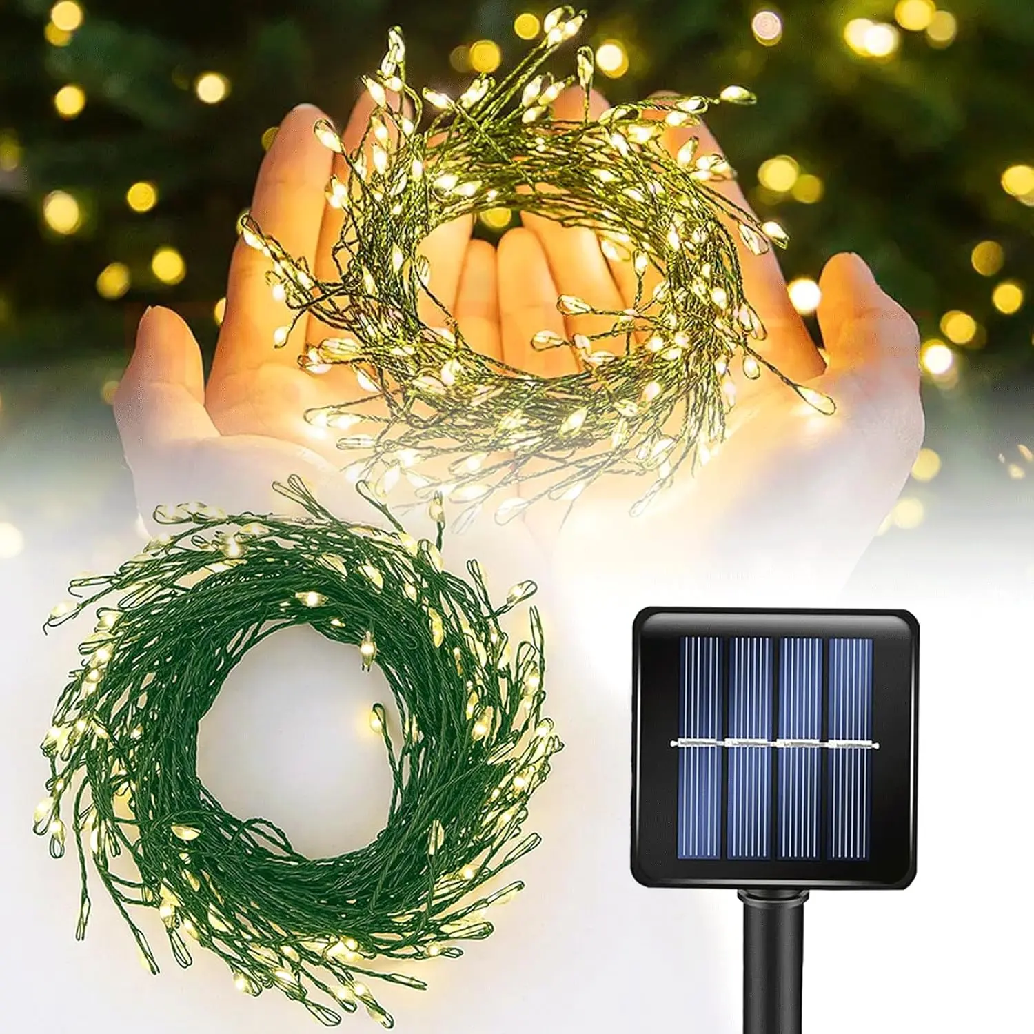Solar Powered Copper Wire String Lights - Outdoor 9.8FT 120 LED Waterproof Firecracker Fairy Lights with 8 Modes, for Christmas, Garden Decor