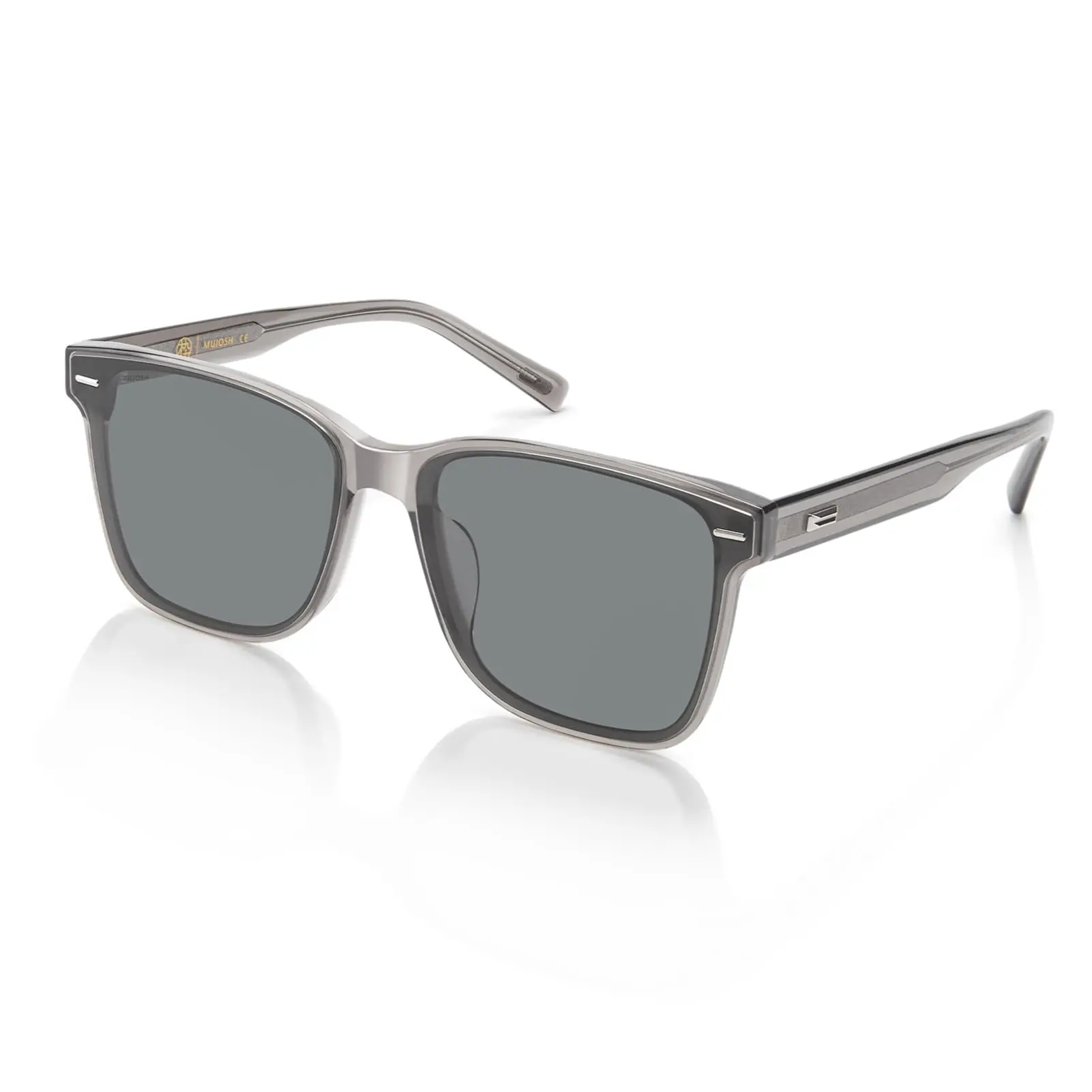 MUJOSH Classic Square Sunglasses for Men Women, Polarized UV400 Shades with Integrated Nose Pads & Crystal Tip, Trendy Rivet Decor Eyewear for Travel, Olive Taupe, Brand of EssilorLuxottica