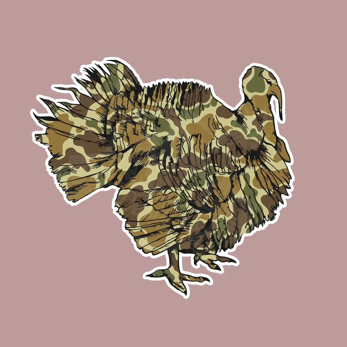 Camo Turkey Sublimation Hunting Sticker, Wild Turkey Hunt Decal, Camouflage Outdoorsman Sticker, Turkey Season Gift for Hunters, Rustic Gobbler Vinyl Decor for Coolers, Trucks, Laptops & Gear