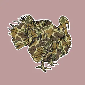 Camo Turkey Sublimation Hunting Sticker, Wild Turkey Hunt Decal, Camouflage Outdoorsman Sticker, Turkey Season Gift for Hunters, Rustic Gobbler Vinyl Decor for Coolers, Trucks, Laptops & Gear