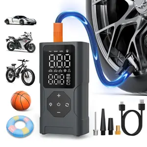 4-in-1 Portable Tire Inflator & 150PSI Cordless Air Compressor, 2000mAh Power Bank, Digital Tire Pressure Gauge, Emergency LED Light, USB-C Rechargeable Air Pump for Car Tires, Motorcycles, Bikes, Balls, Compact Road Trip Essentials