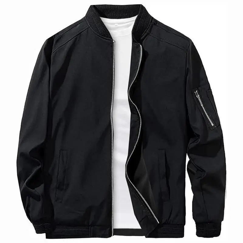 Bomber Jacket for Men,Slim Fit Casual Lightweight Fall Windbreaker Zip Up Stylish Vintage Flight Bomber Menswear Coats Tops Long Sleeve jacket old money outfits jackets Beige Zipper Black Cotton
