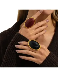 Bold Vintage Red Gem Statement Ring for Women, Large Oval Resin Stone Gold Frame Ring, Chunky Wide Band Fashion Jewelry, INS Style Eye-Catching Cocktail Ring, Retro Aesthetic Ring for Party, Vacation, Daily Outfit, Gift, Vintage Rings Jewelry