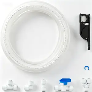 1/4" Ice Maker Water Line Kit, 49.2 ft Long Tubing for Refrigerator, Universal Water Line Kit for RO Water Systems with Fittings, Leak-Free Connection, Durable Plastic Pipe for Ice Machine, Easy Installation White Tubing