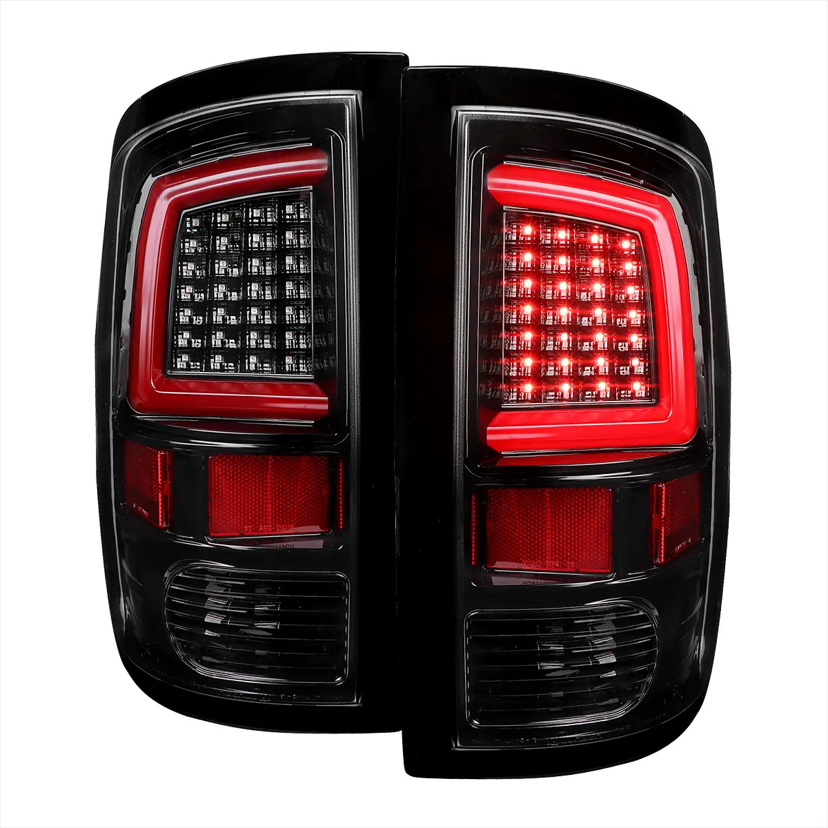 2009-2018 RAM 1500 / 2019-2021 RAM Classic / 2010-2018 RAM 2500 3500 White Bar LED Tail Lights (Glossy Black Housing/Clear Lens)