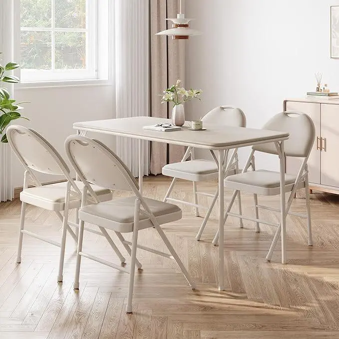 GARVEE 20.07"x47.24" Rectangle Folding Table, Card Table with Anti-Slip Feet Caps, Scratch & Stain Resistant, Collapsible Legs Portable for Indoor Outdoor Dining Office, No Assembly Needed，Beige