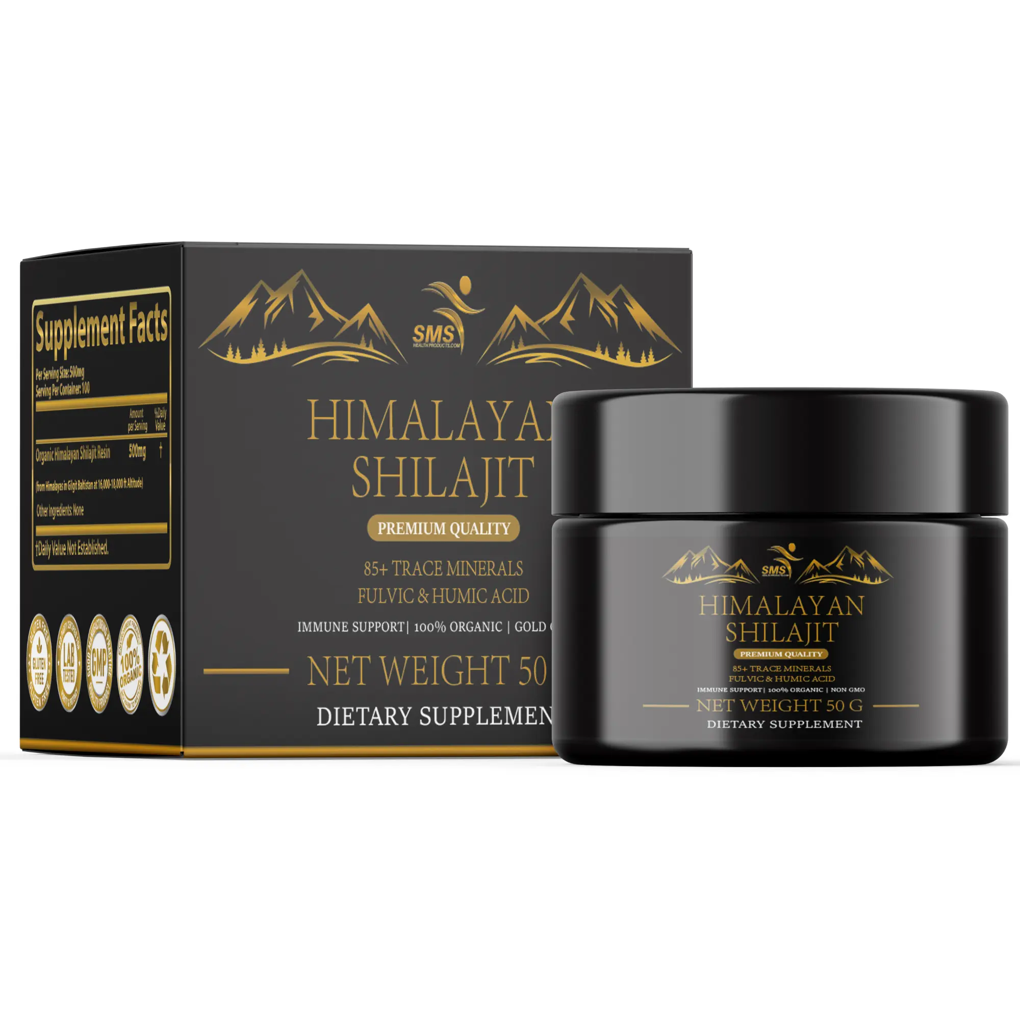 Himalayan Shilajit Resin, 50g Jar With Included Measuring Spoon, 500mg Per Servings, 60 Day+ Supply Dietary Supplement Edible