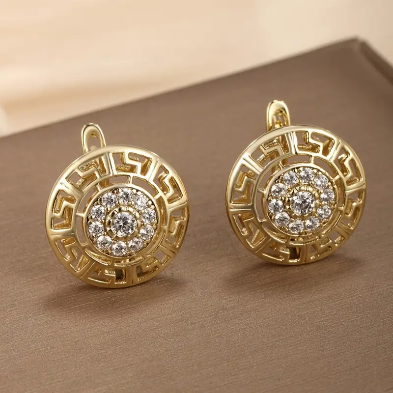 Elegant Vintage Round Zirconia Earrings, Versatile Earrings, Casual Style, Perfect for Holidays & Parties, All Seasons Wear, Casual Trendy Jewelry, Circle Shape Earrings