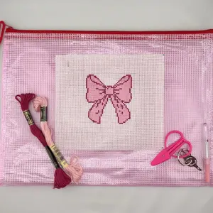 Pink Bow Easy Beginner Needlepoint Canvas Kit