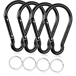 4 count Large Carabiner Clip 4 inch D Ring Heavy Duty Carabiner Clips, Spring Snap Hook Small Carabiner Clips with Key Rings Aluminum Carabiner  for Outdoor Camping Swing Hiking  Leash