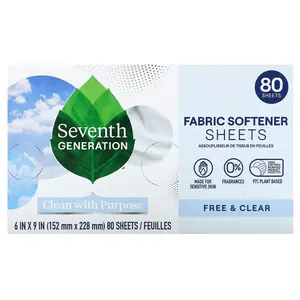 Seventh Generation Fabric Softener Sheets, Free & Clear, 80 Sheets