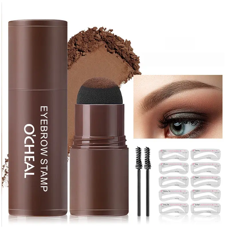 【Eyebrow Shaping Stencil Kit】 Waterproof Long-Lasting Brow Stamp Kit with 2 Brushes Easy Coloring High Pigment Natural Looking Eye Brow Cream Professional Grunge Makeup Tools Set Christmas and New Year gifts pencil Lipgloss Scoop Bundle lip liner