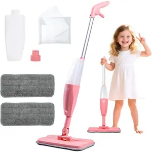 Spray Mop, Pink Mini Mop Set with 2 Microfiber Washable Pads and 10 Disposable Dry Dusting Cloths, Dust Mop for Floor Cleaning, Small Mop for