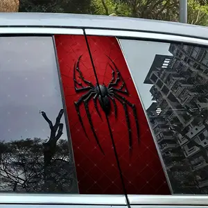 2pc Spider Vinyl Sticker Car B-Pillar Protection Decal, Easy Peel & Stick Waterproof UV Resistant, Fits All Cars Exterior Decoration