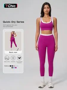Women's Two-Piece Colorblock Yoga Set, High-Waisted Ribbed Casual Fitness Sportswear, Versatile Gym Workout