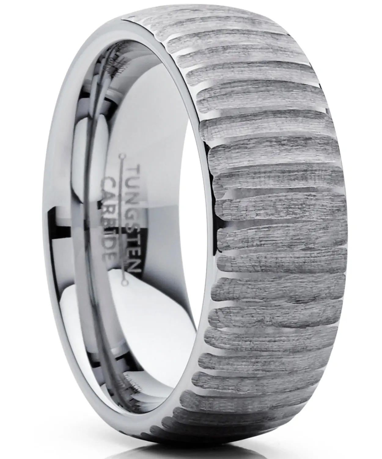 Men's Tungsten Carbide Dome Wedding Band - Engraved Tree Bark Texture, Engagement Ring, Wedding Rings, Tungsten Carbide Rings