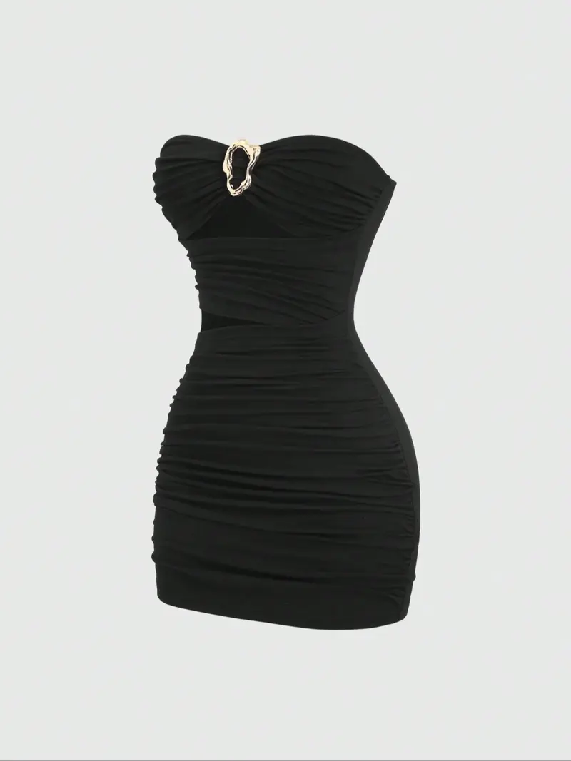 white christmas dresses Amia Slinky Sleeveless Mini Dress with Hardware / Black | Meshki main image 1