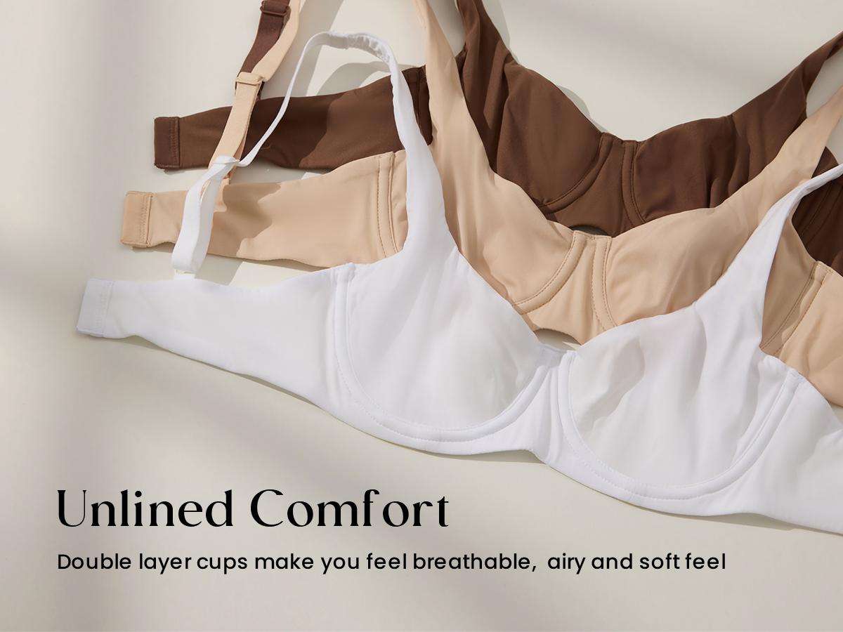 Unlined Balconette Bra Underwired Double Layer Cup Adjustable Straps Soft Stretchy Invisible Under Low Cut Tops SpringStatements